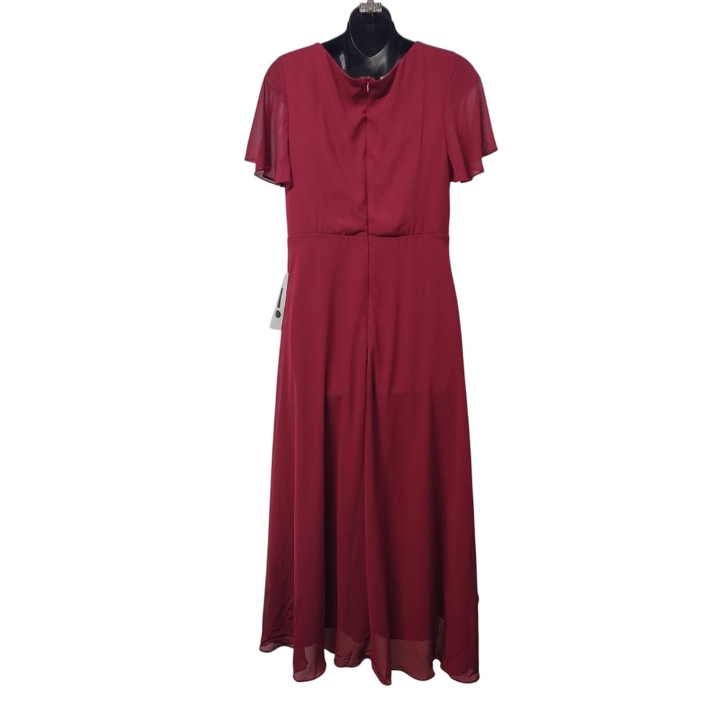 Ever Pretty Burgundy Chiffon Midi Dress US 8 V-Neck Ruffle Sleeves Size L NWT - Picture 5 of 11